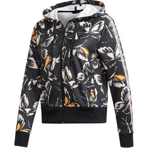 Adidas x Farm Rio Print HT Track Jacket Black Size XL Butterfly Print Front Zip - Picture 1 of 8
